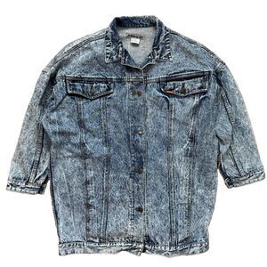 VTG Jordache Denim Acid Wash Jean Jacket Long Sz L Fits XXXL 3/4  Sleeve